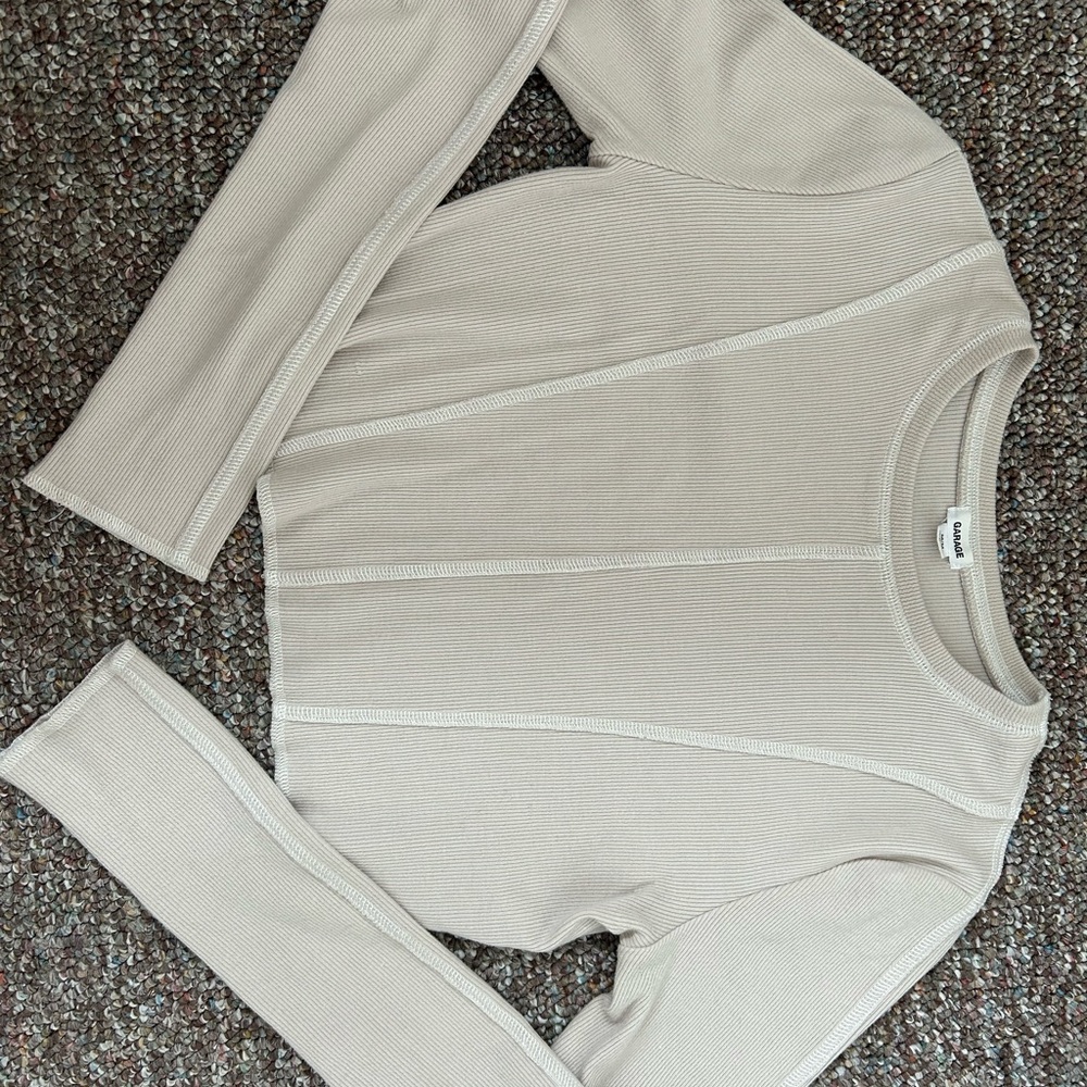 Garage Cream Ribbed Knit Top